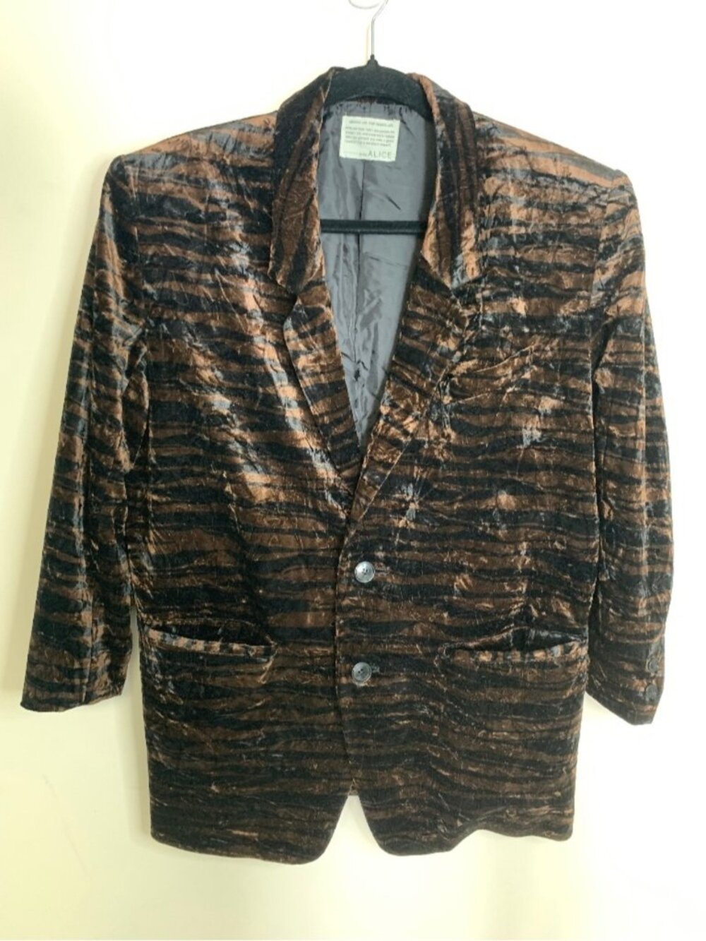 Vintage From Alice Velvet Tiger Striped Blazer M